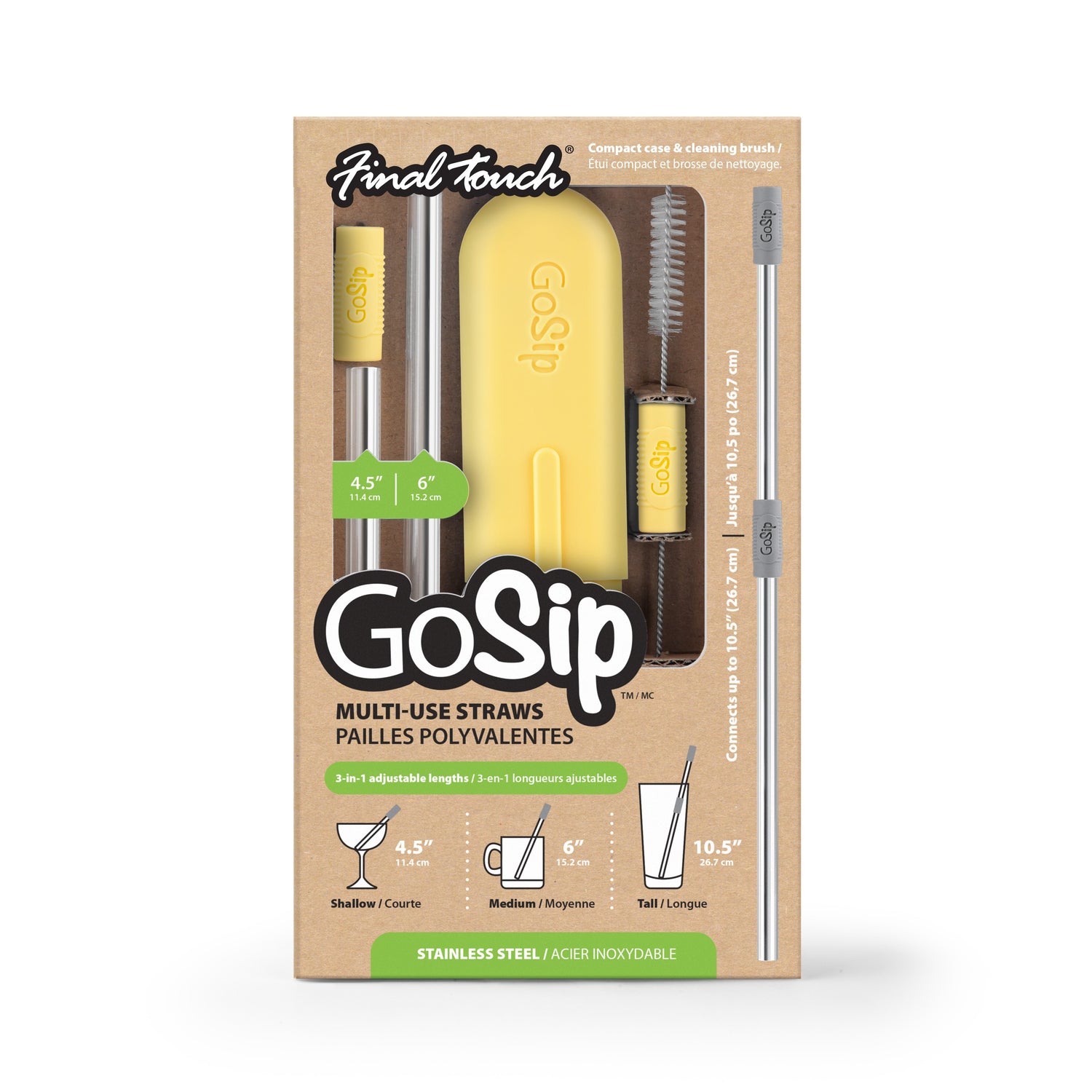 GoSip Stainless Steel Reusable Straws - Lemon Yellow