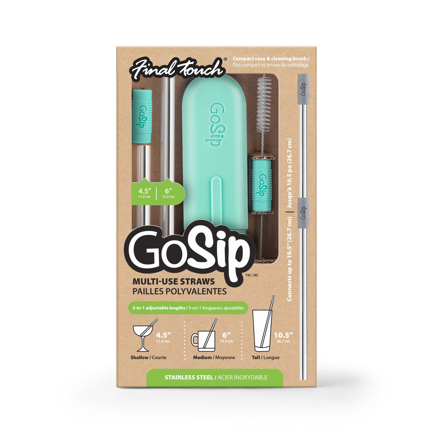GoSip Stainless Steel Reusable Straws - Mint Green